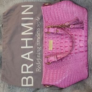 Brahmin Mini Arno Bright Pink Embossed Leather Handbag Purse